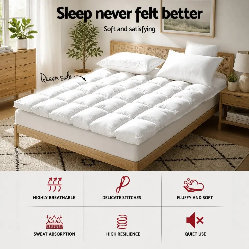 Mattress Topper White Queen 5cm Bamboo Pillowtop Pressure Relief Breathable