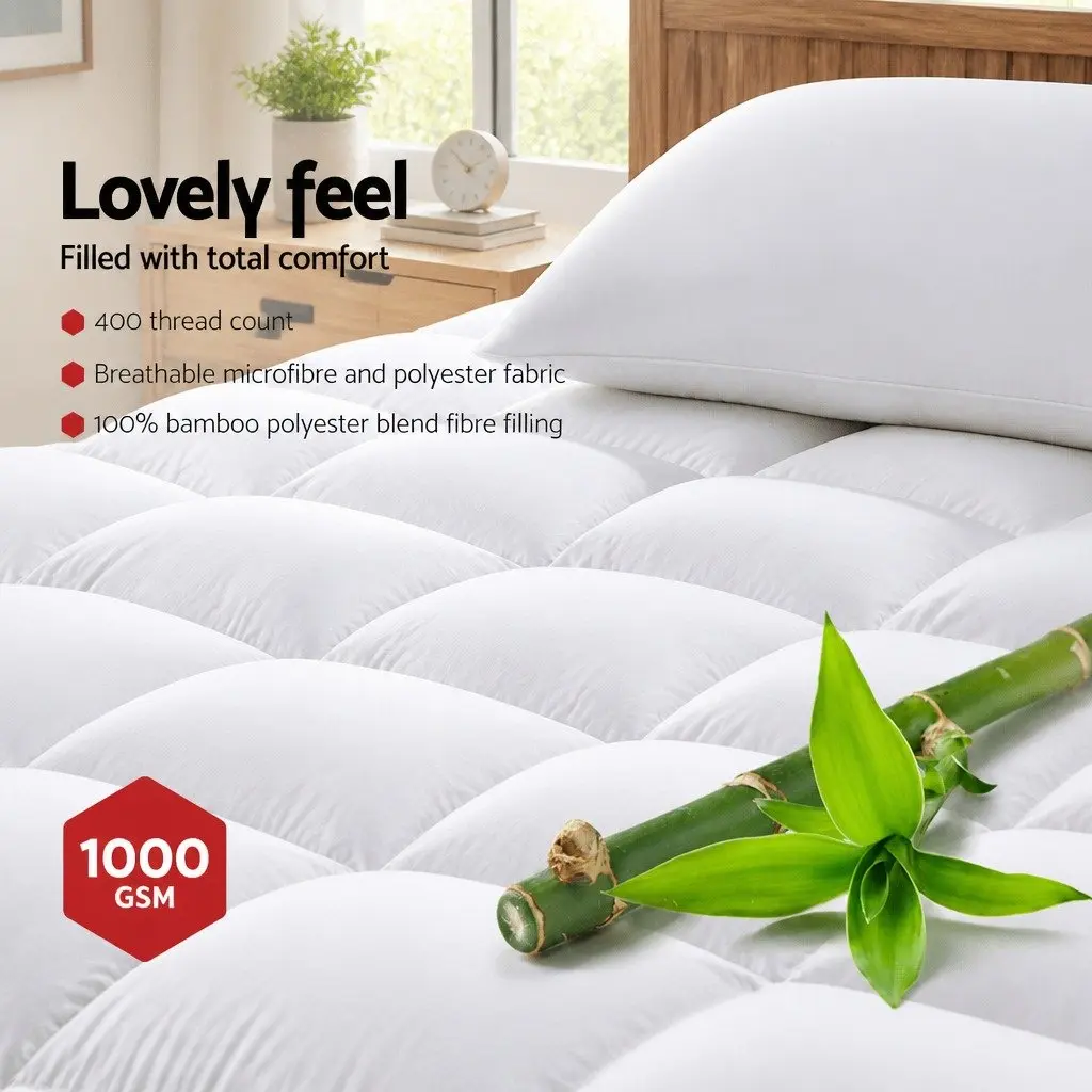 Mattress Topper White Queen 5cm Bamboo Pillowtop Pressure Relief Breathable