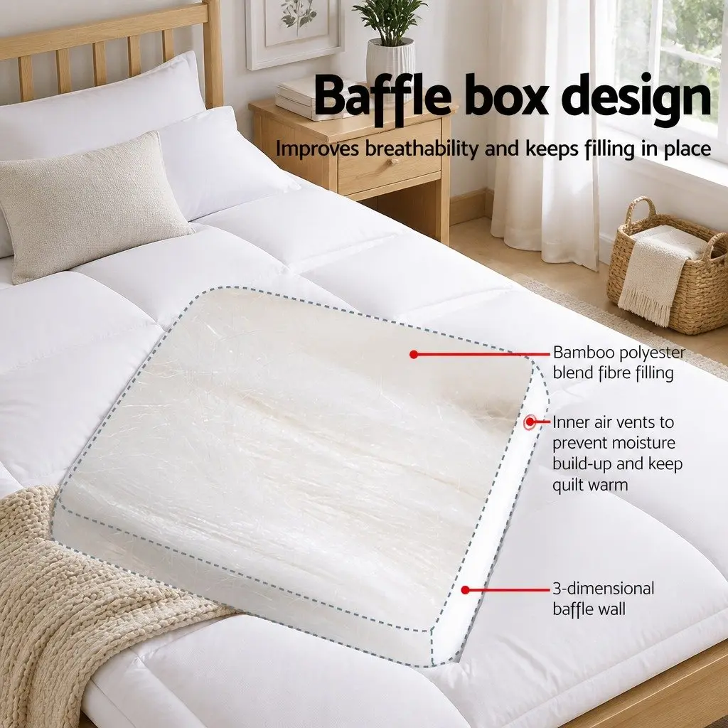 Mattress Topper White Queen 5cm Bamboo Pillowtop Pressure Relief Breathable