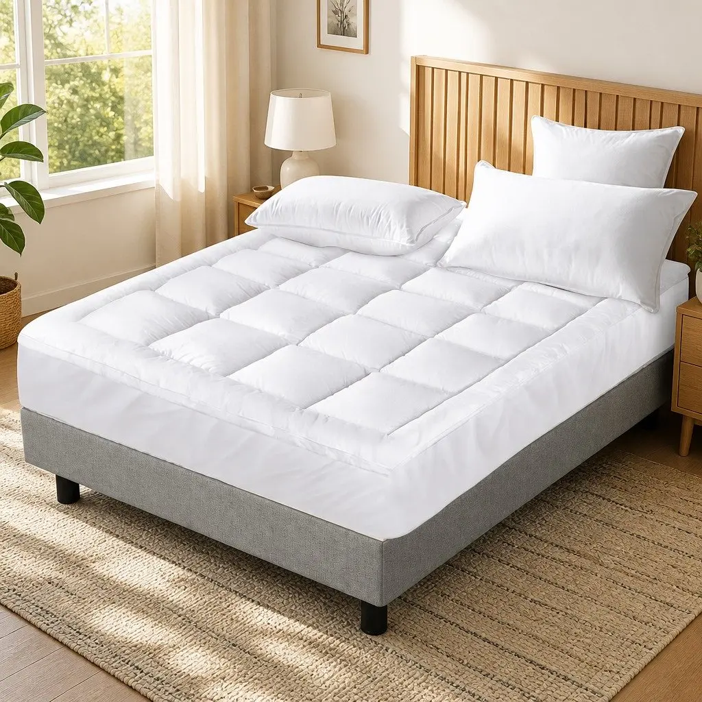 Mattress Topper White Queen 5cm Bamboo Pillowtop Pressure Relief Breathable