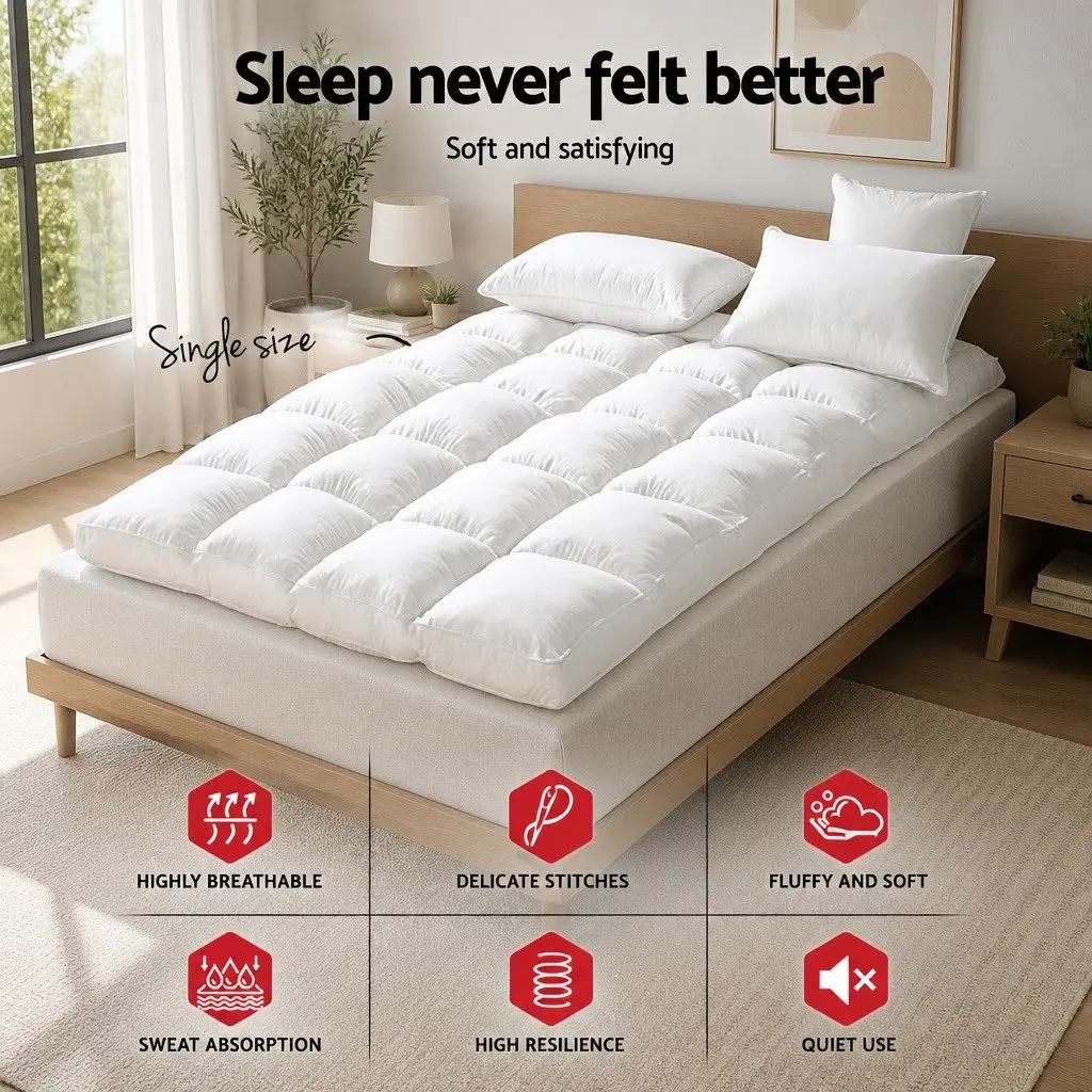 Single Mattress Topper White 5cm Bamboo Microfibre Pillowtop 45cm Deep Pocket