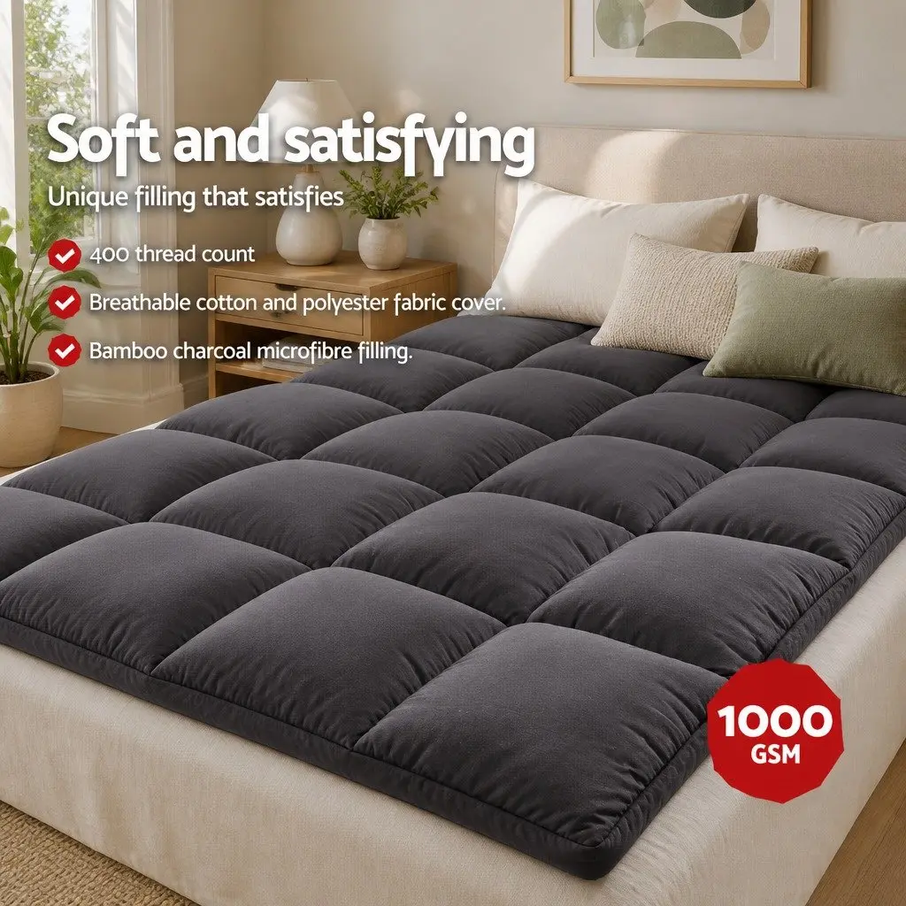 Mattress Topper Grey Double 5cm Thick Cooling Pad Back Pain Relief