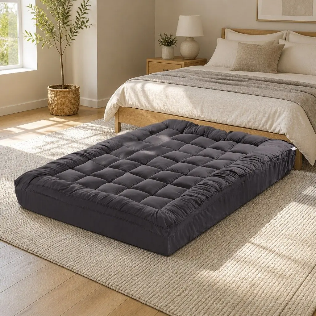 Mattress Topper Grey Double 5cm Thick Cooling Pad Back Pain Relief