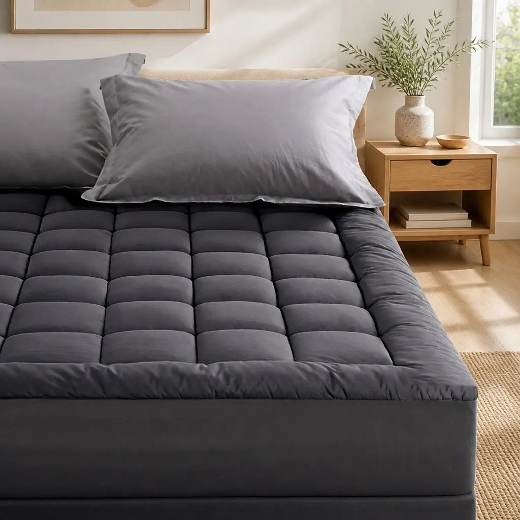 Mattress Topper Grey King Size 5cm Thick Pillowtop Cooling Pad with 45cm Deep Pocket