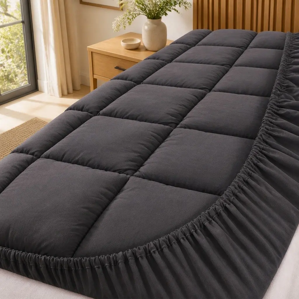 Mattress Topper Grey King Size 5cm Thick Pillowtop Cooling Pad with 45cm Deep Pocket