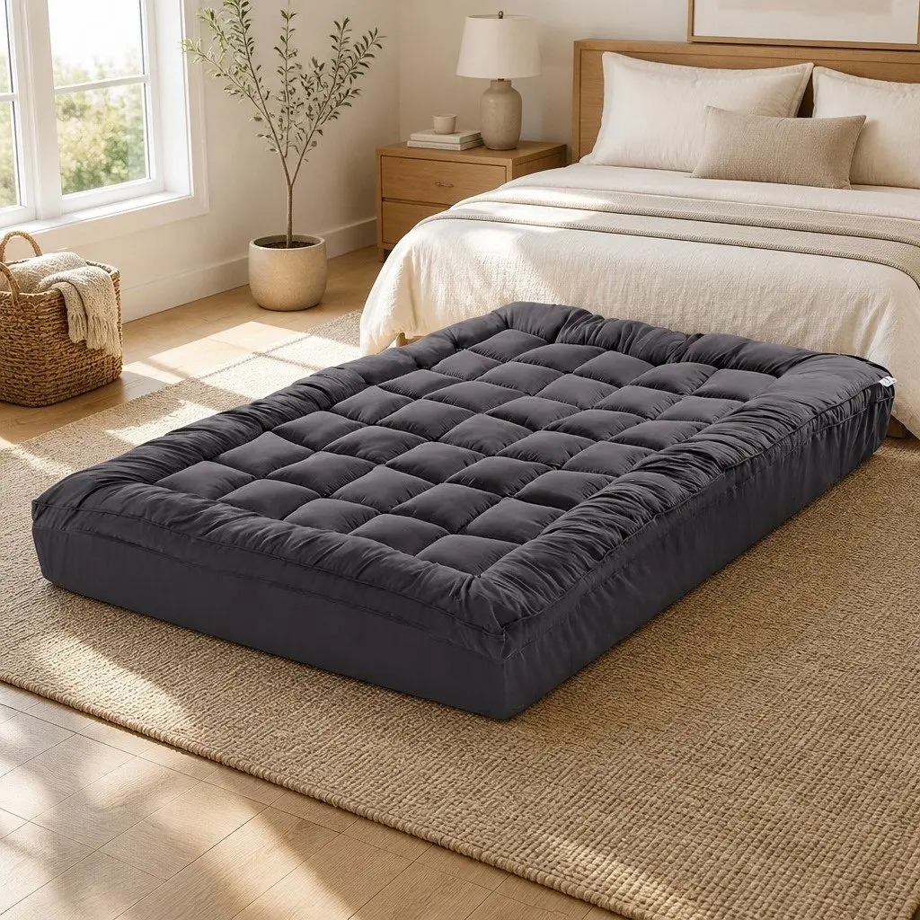 Mattress Topper Grey King Size 5cm Thick Pillowtop Cooling Pad with 45cm Deep Pocket
