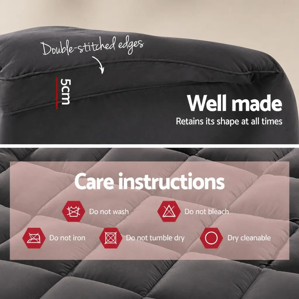 Mattress Topper Grey Single 190x90cm 5cm Thick Pillowtop Deep Pocket