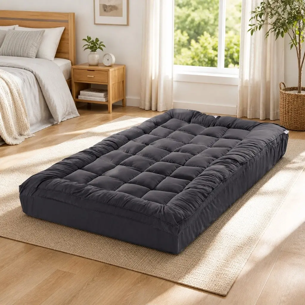 Mattress Topper Grey Single 190x90cm 5cm Thick Pillowtop Deep Pocket
