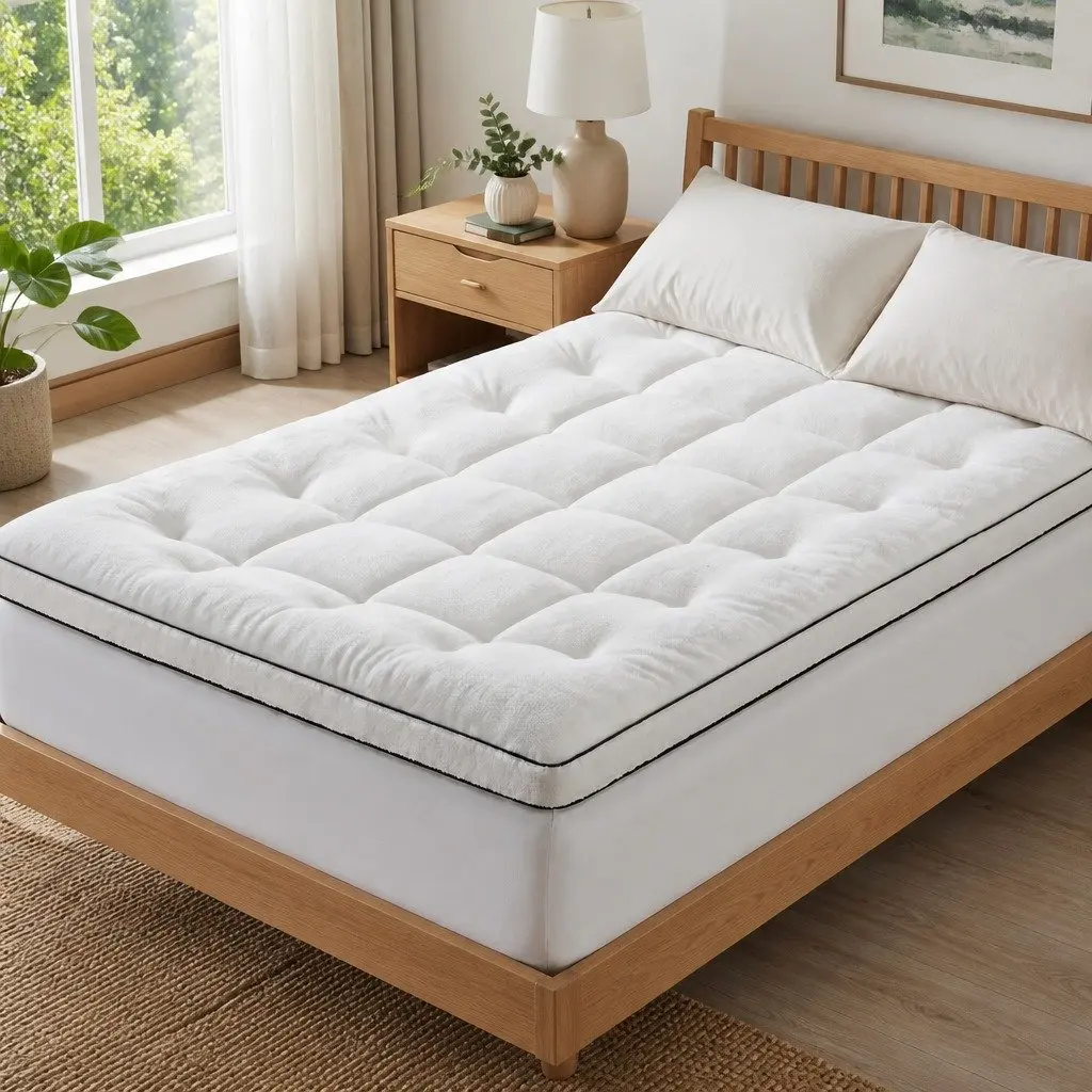 Mattress Topper White King Single 5cm Coral Fleece Pillowtop Fitted Elastic Warm