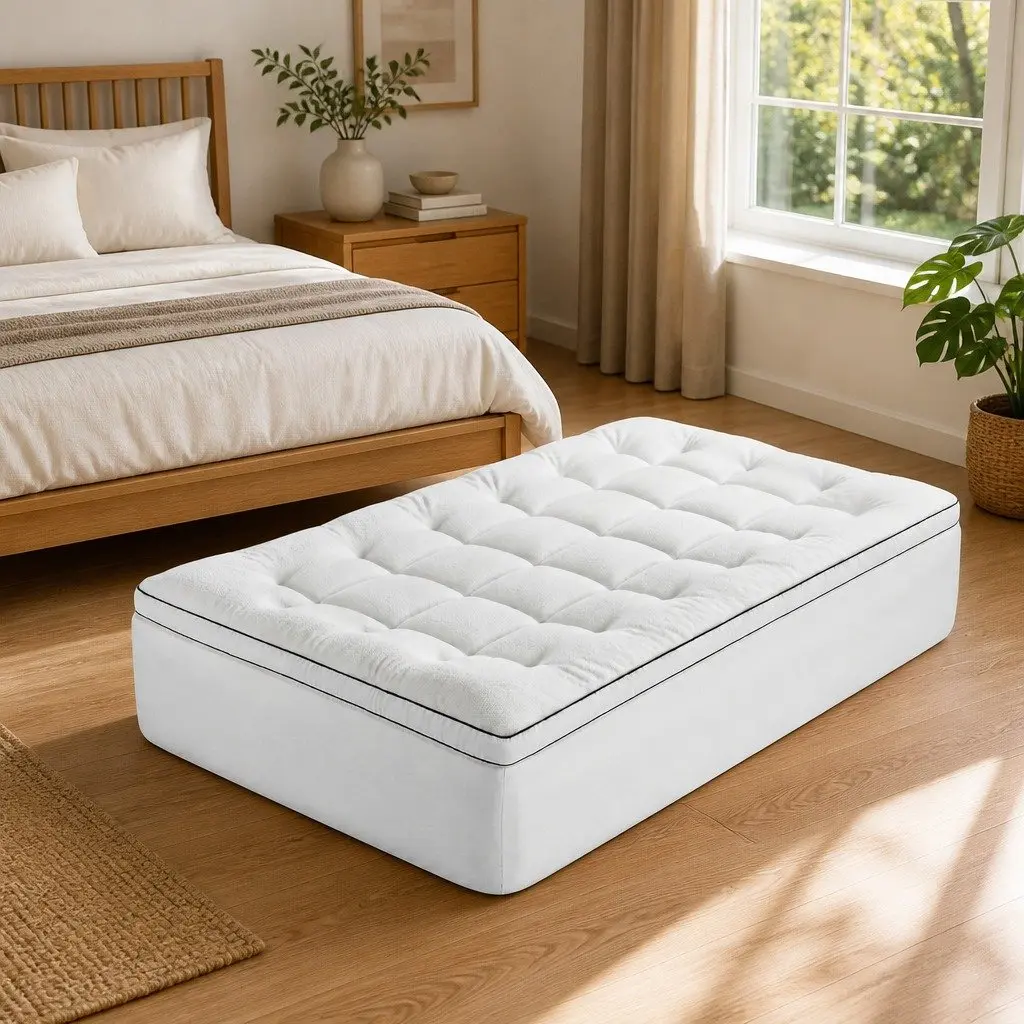 Mattress Topper White King Single 5cm Coral Fleece Pillowtop Fitted Elastic Warm