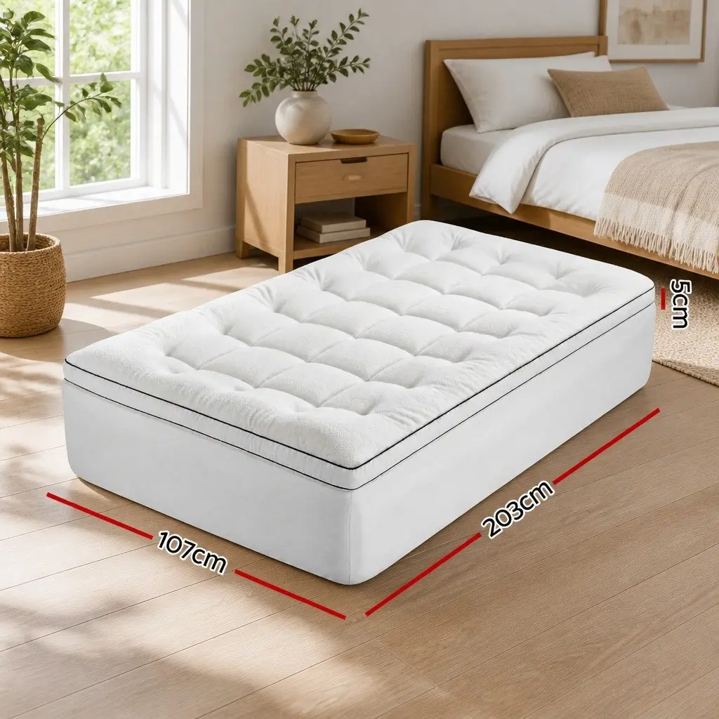Mattress Topper White King Single 5cm Coral Fleece Pillowtop Fitted Elastic Warm