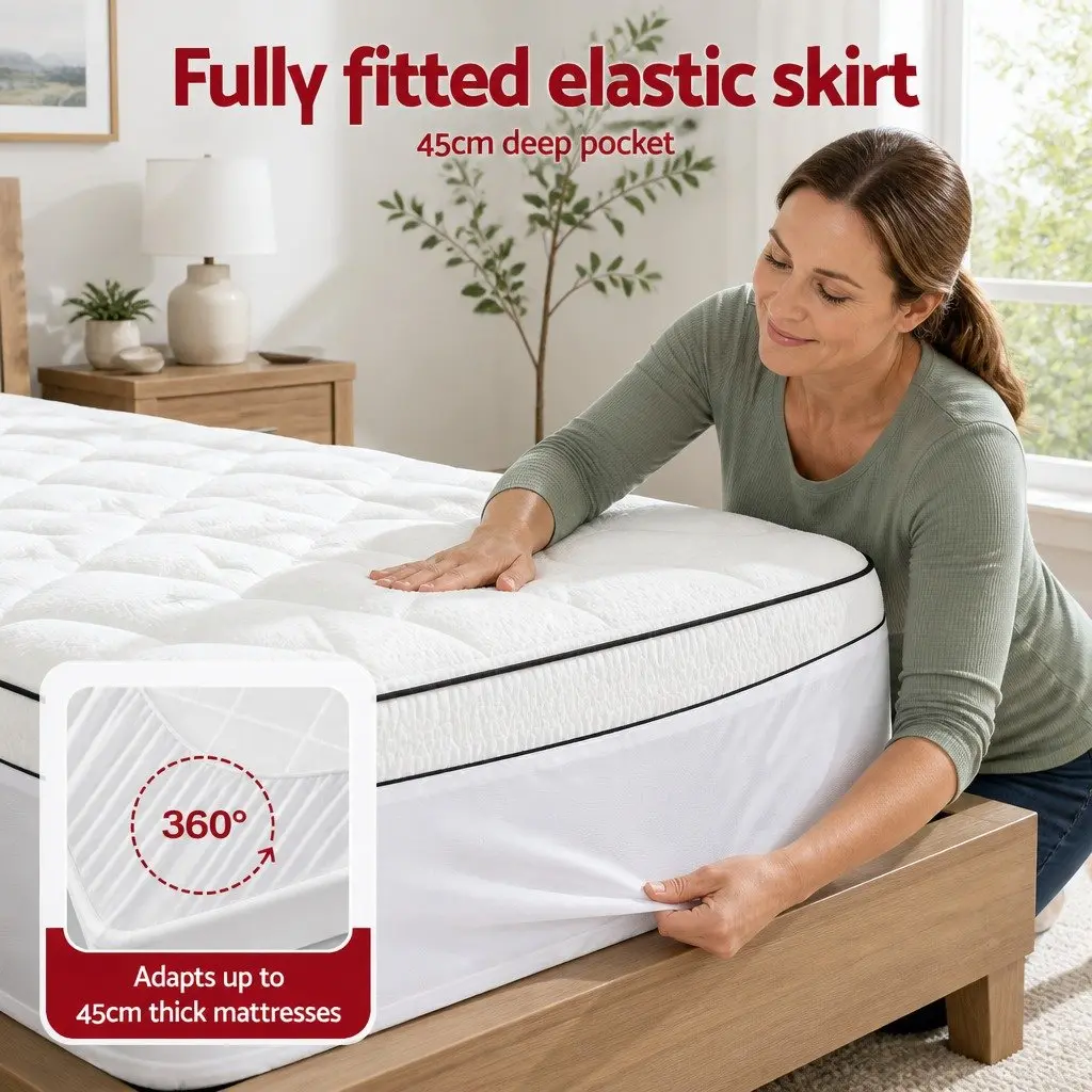 Queen Mattress Topper White 5cm Pillowtop Coral Fleece Fitted Baffle Box Stitch