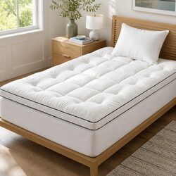 Single Mattress Topper 5cm Pillow Top Bed Pad Fitted Warm Support Coral Fleece