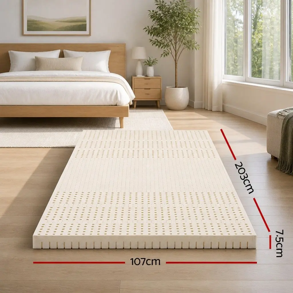 Latex Mattress Topper White King Single 7.5cm Thick 7-Zone Support Pressure Relief