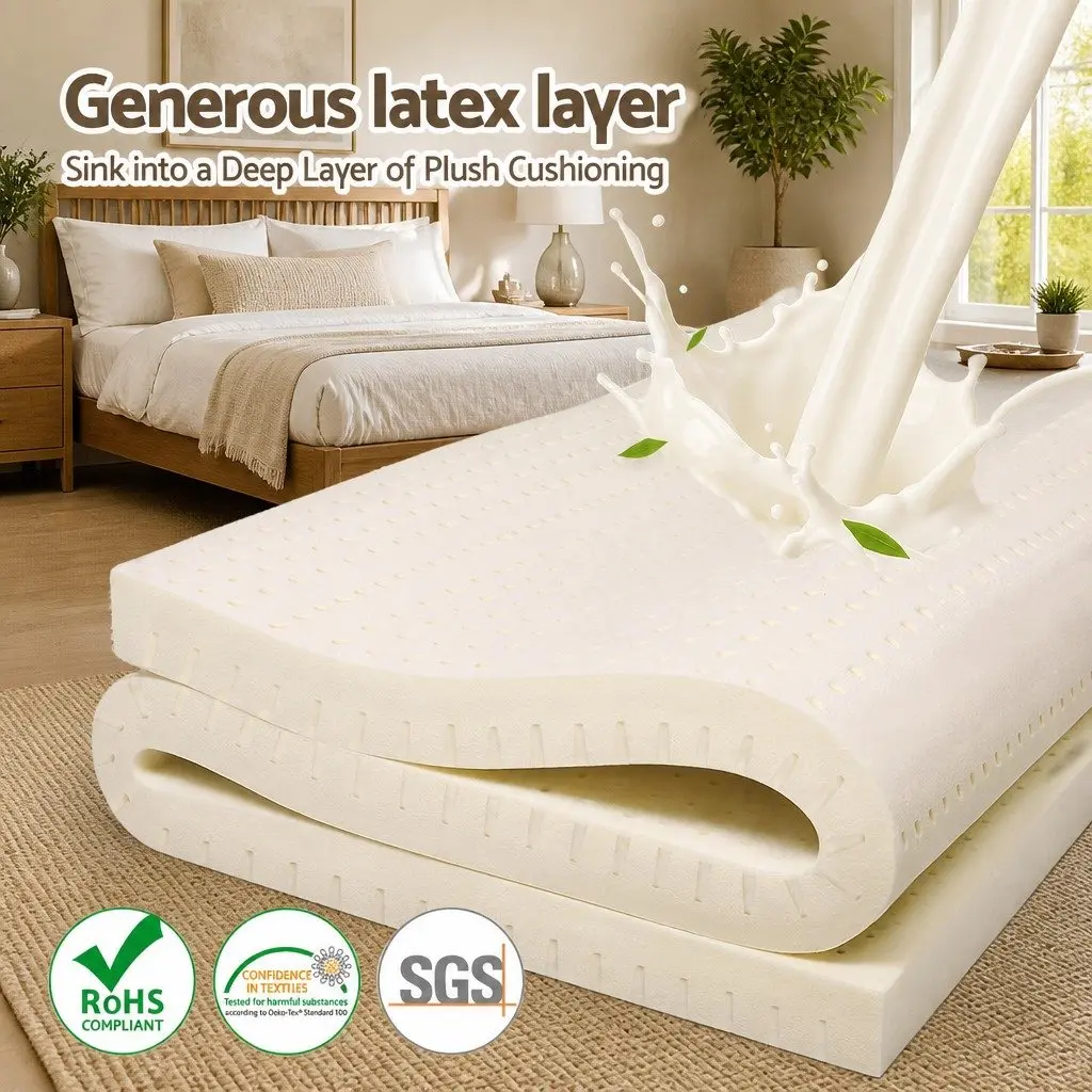 Latex Mattress Topper White King Single 7.5cm Thick 7-Zone Support Pressure Relief