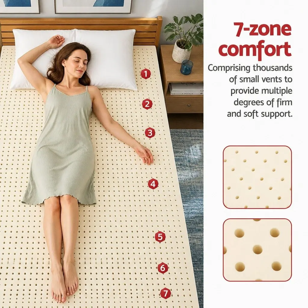 Latex Mattress Topper White King 7.5cm Thick 7-Zone Pressure Relief