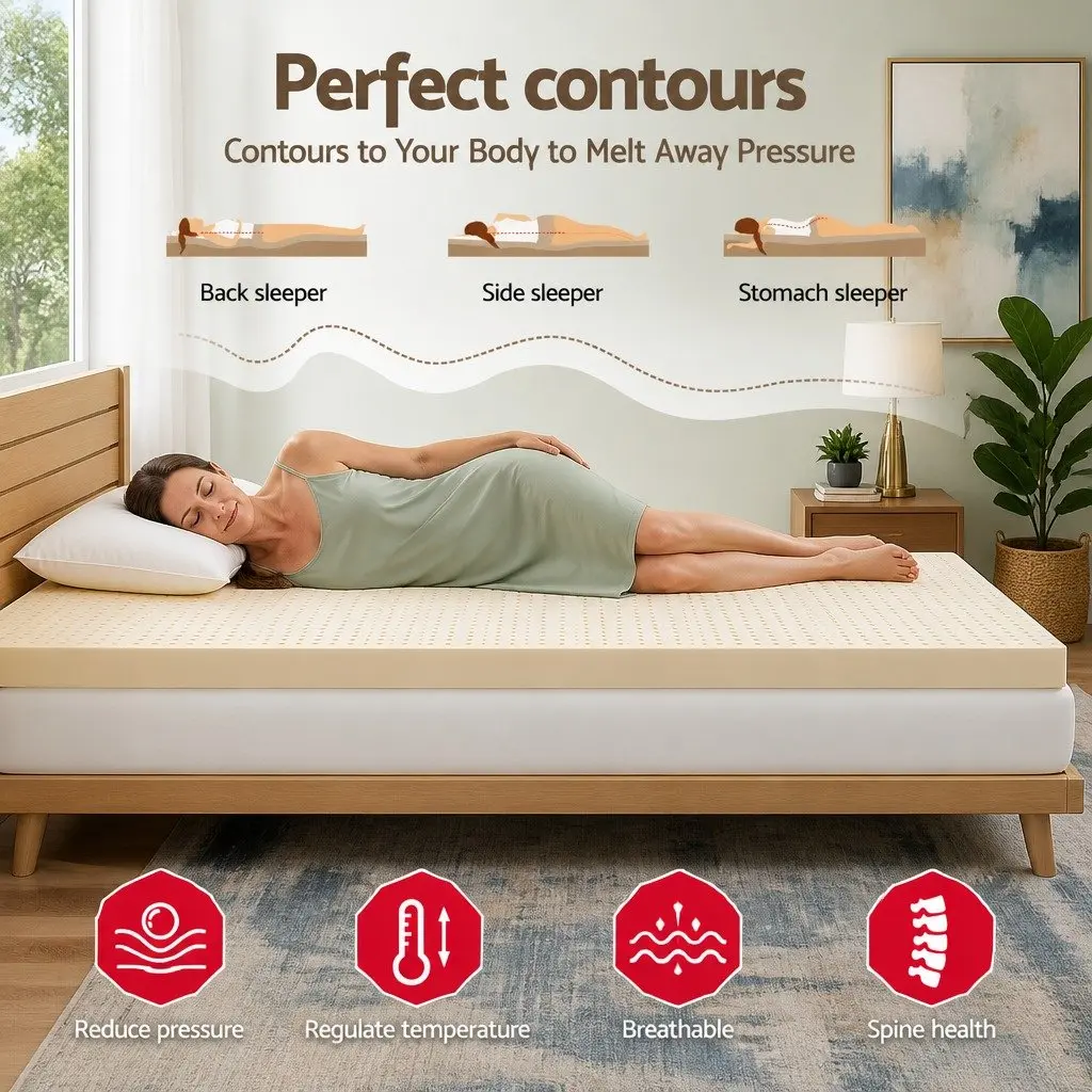Latex Mattress Topper White King 7.5cm Thick 7-Zone Pressure Relief
