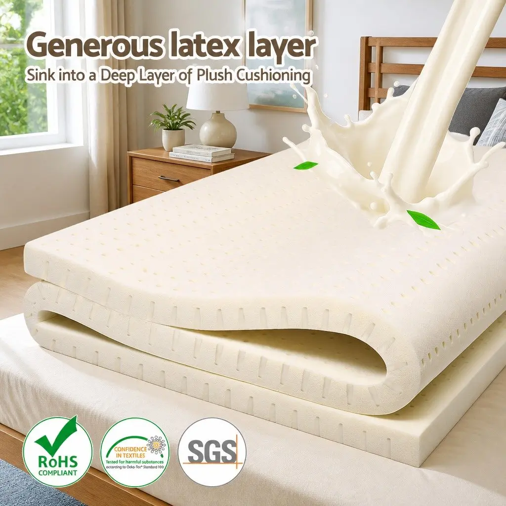 Latex Mattress Topper White King Single 5cm Thick 7 Zone Support Foldable Washable Cover