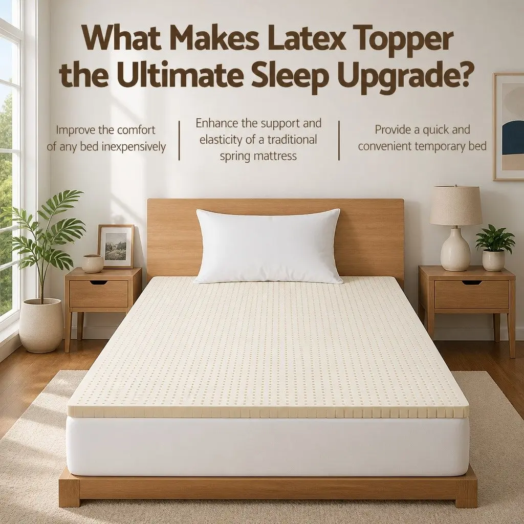 Latex Mattress Topper White King Single 5cm Thick 7 Zone Support Foldable Washable Cover