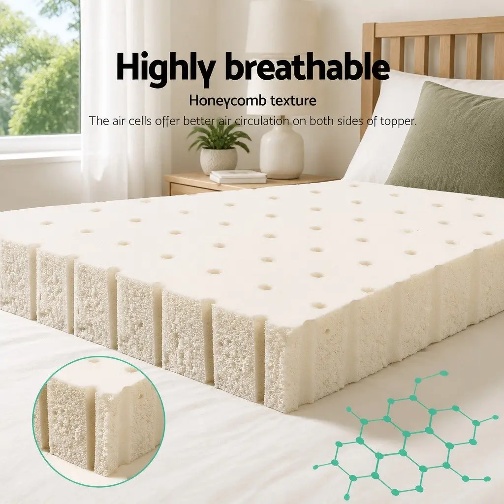 Latex Mattress Topper 7.5cm Queen Breathable Cooling 7-Zone Support Pressure Relief