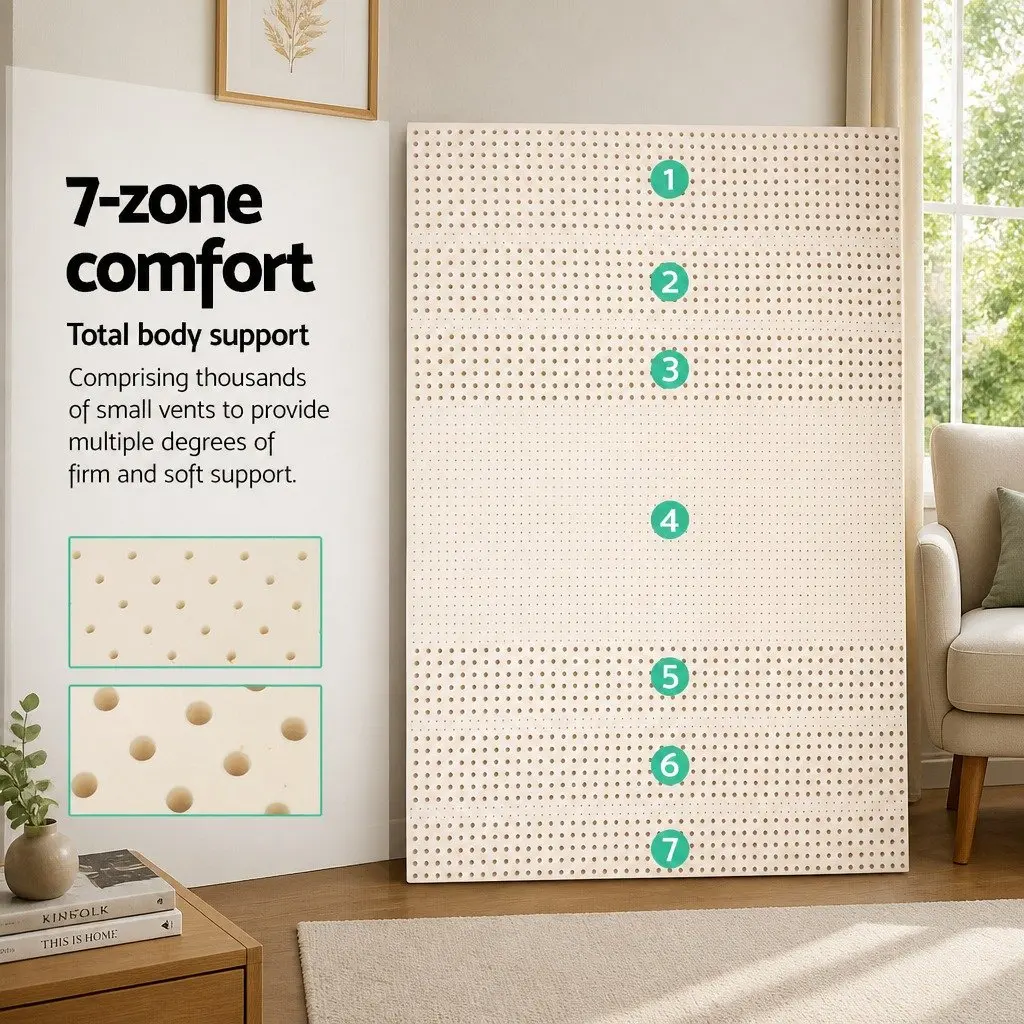 Latex Mattress Topper White Double 5cm Thick 7 Zone Cooling Foldable Mat