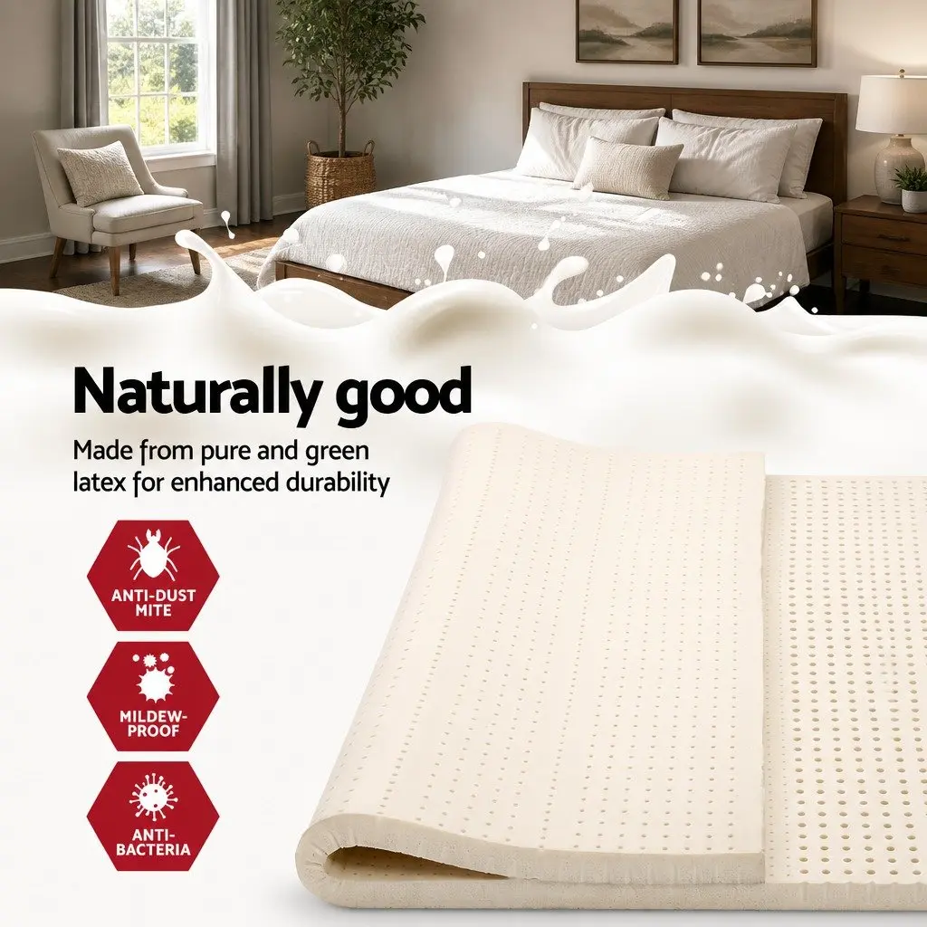 Latex Mattress Topper White Double 5cm Thick 7 Zone Cooling Foldable Mat