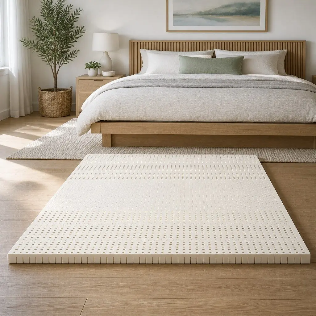 Latex Mattress Topper White King Size 5cm Thick 7 Zone Cooling Pad Foldable Washable Cover