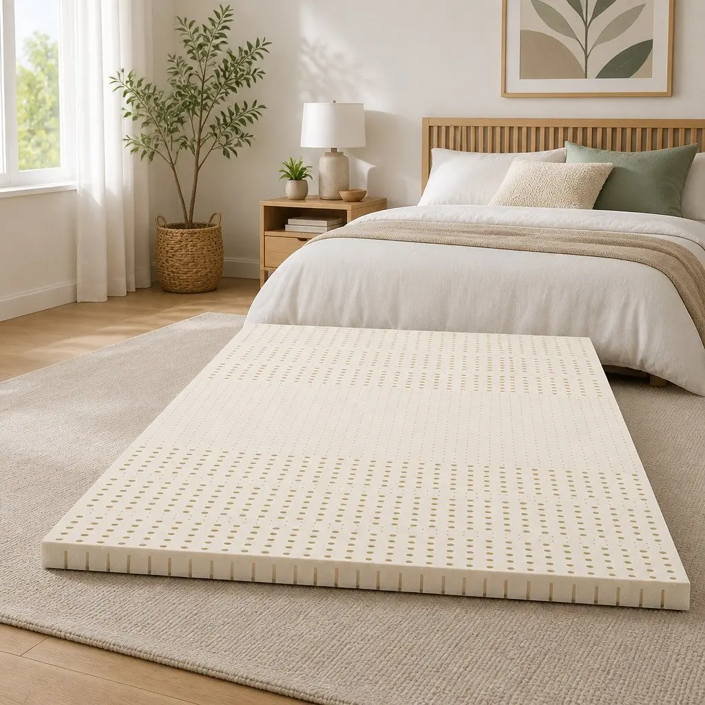 Latex Mattress Topper White Single 5cm Thick 7 Zone Cooling Foldable Washable