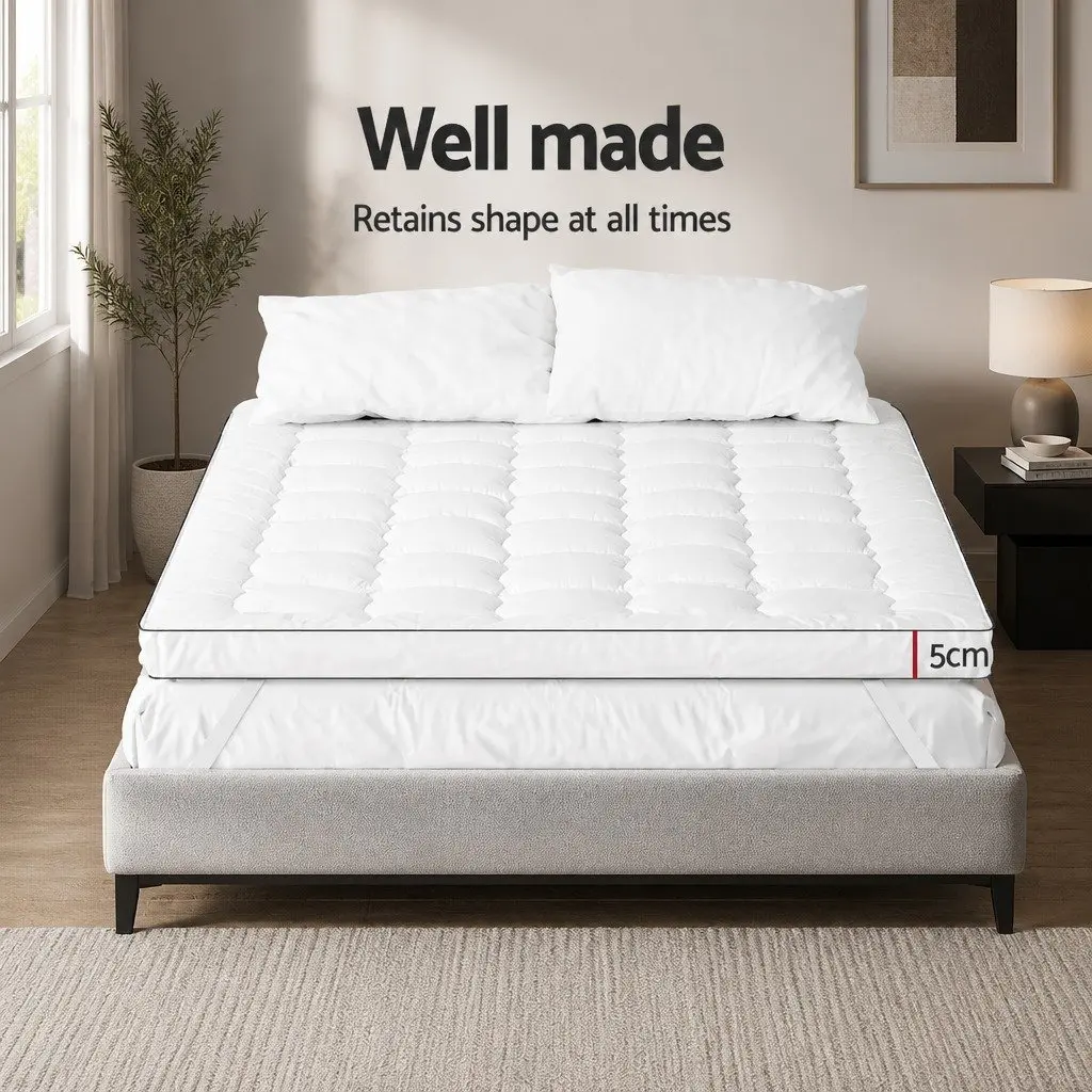 Mattress Topper White King Single 5cm Thick Pillowtop Breathable Microfibre