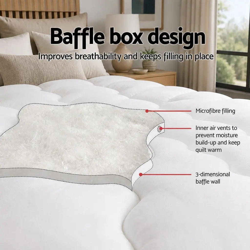Mattress Topper White Double 5cm Thick Pillowtop Breathable Machine Washable