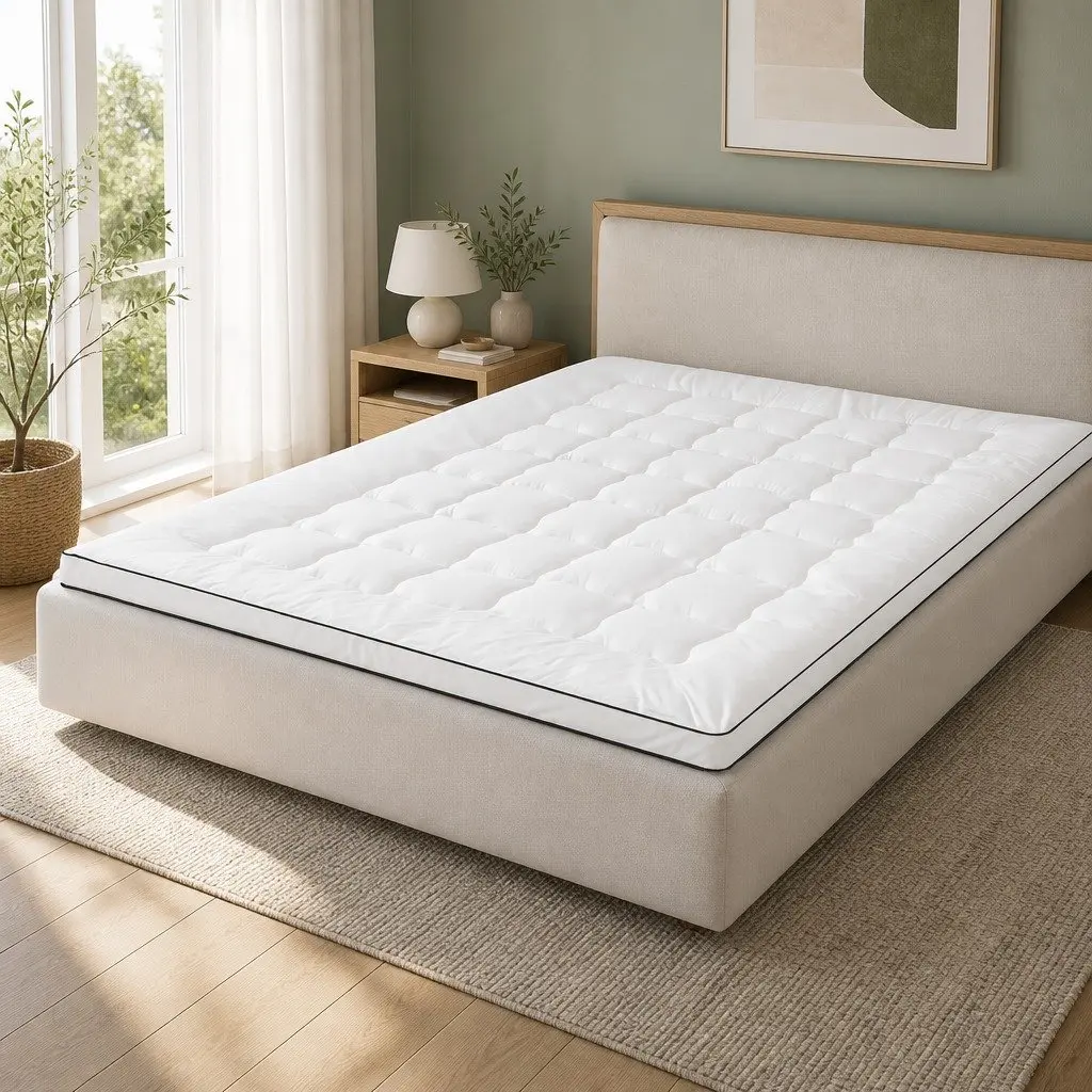 Mattress Topper White Queen 5cm Pillowtop Microfibre Breathable Machine Washable