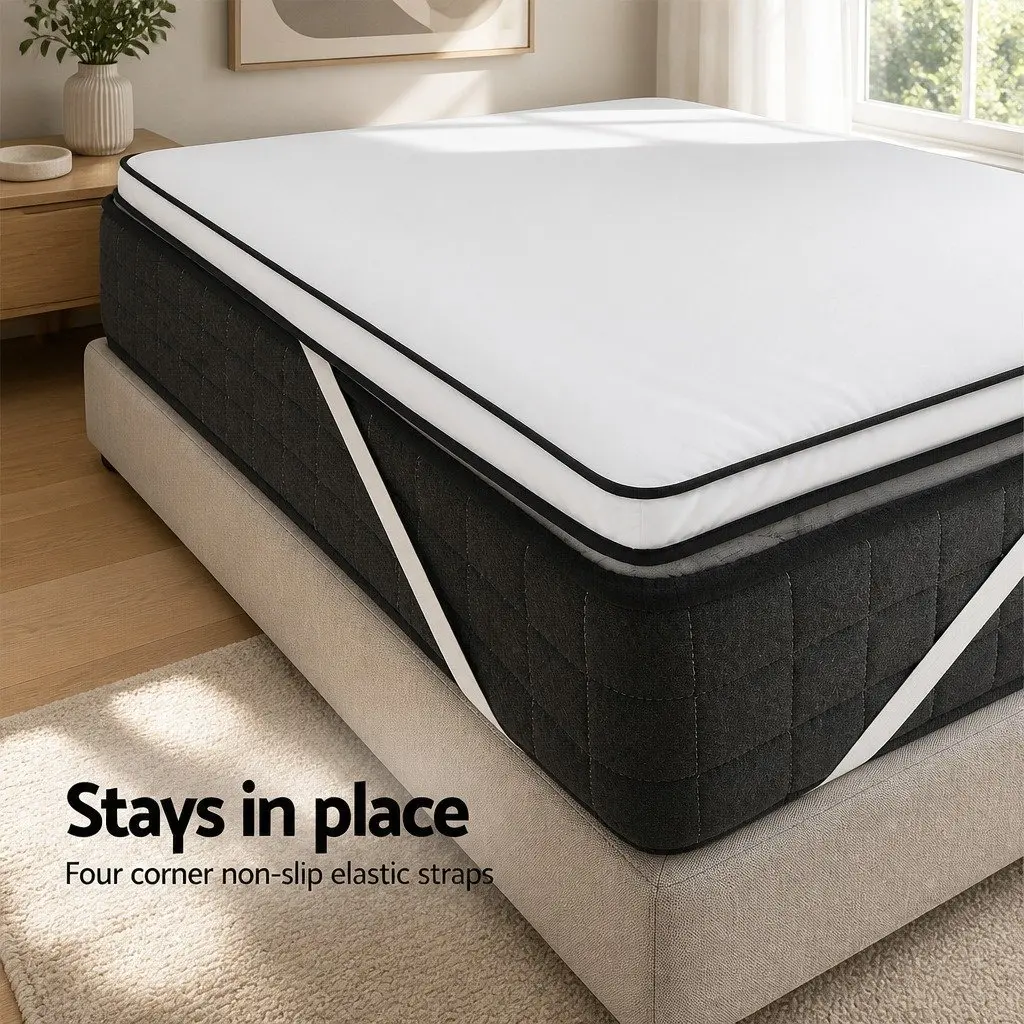 Mattress Topper White Queen 5cm Pillowtop Microfibre Breathable Machine Washable
