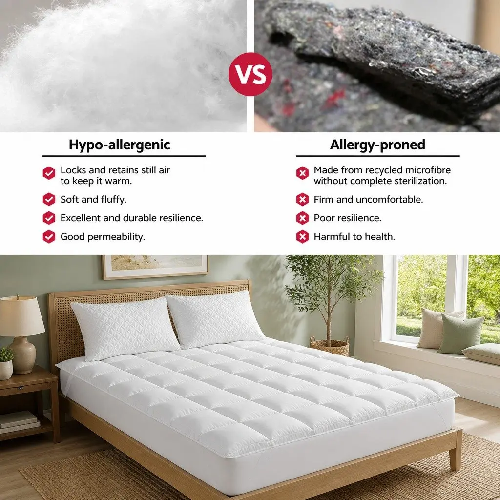 Mattress Topper White King Single 5cm Thick Pillowtop Microfibre Filling Breathable Construction