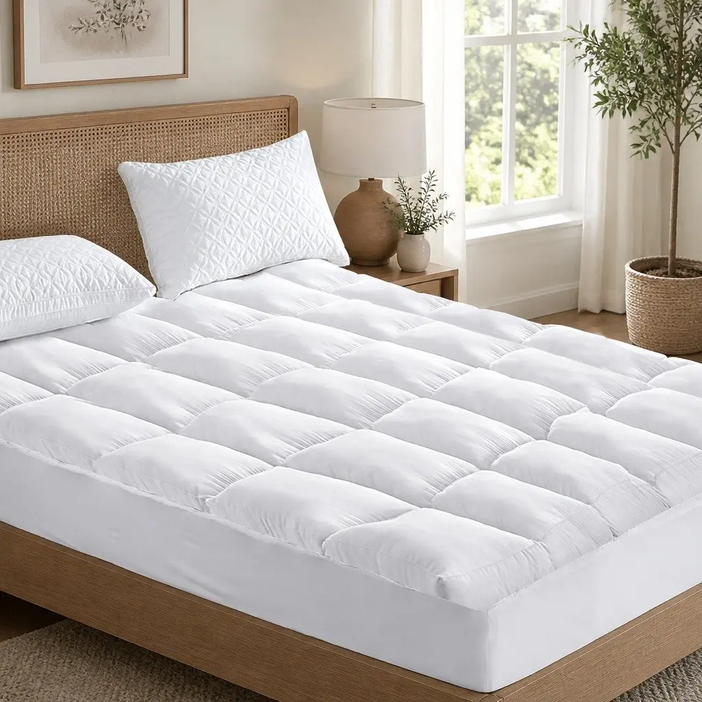 Mattress Topper White Double 5cm Thick Pillowtop Microfibre Filling Fitted