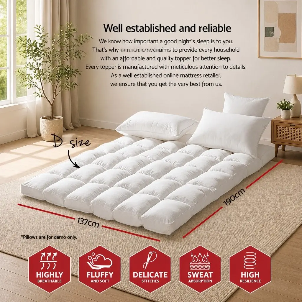Mattress Topper White Double 5cm Thick Pillowtop Microfibre Filling Fitted