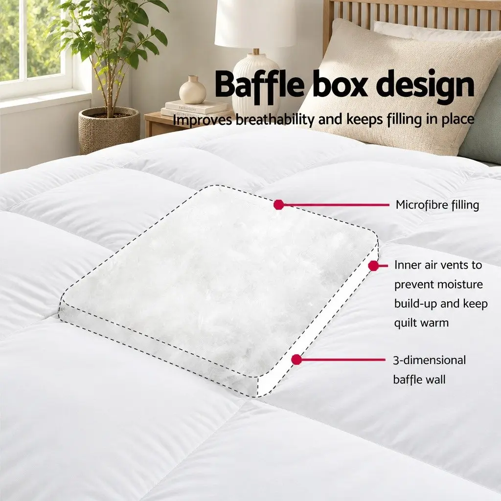 Mattress Topper White Double 5cm Thick Pillowtop Microfibre Filling Fitted