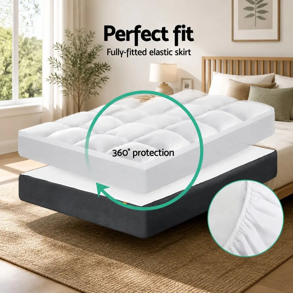 Mattress Topper White Double 5cm Thick Pillowtop Microfibre Filling Fitted