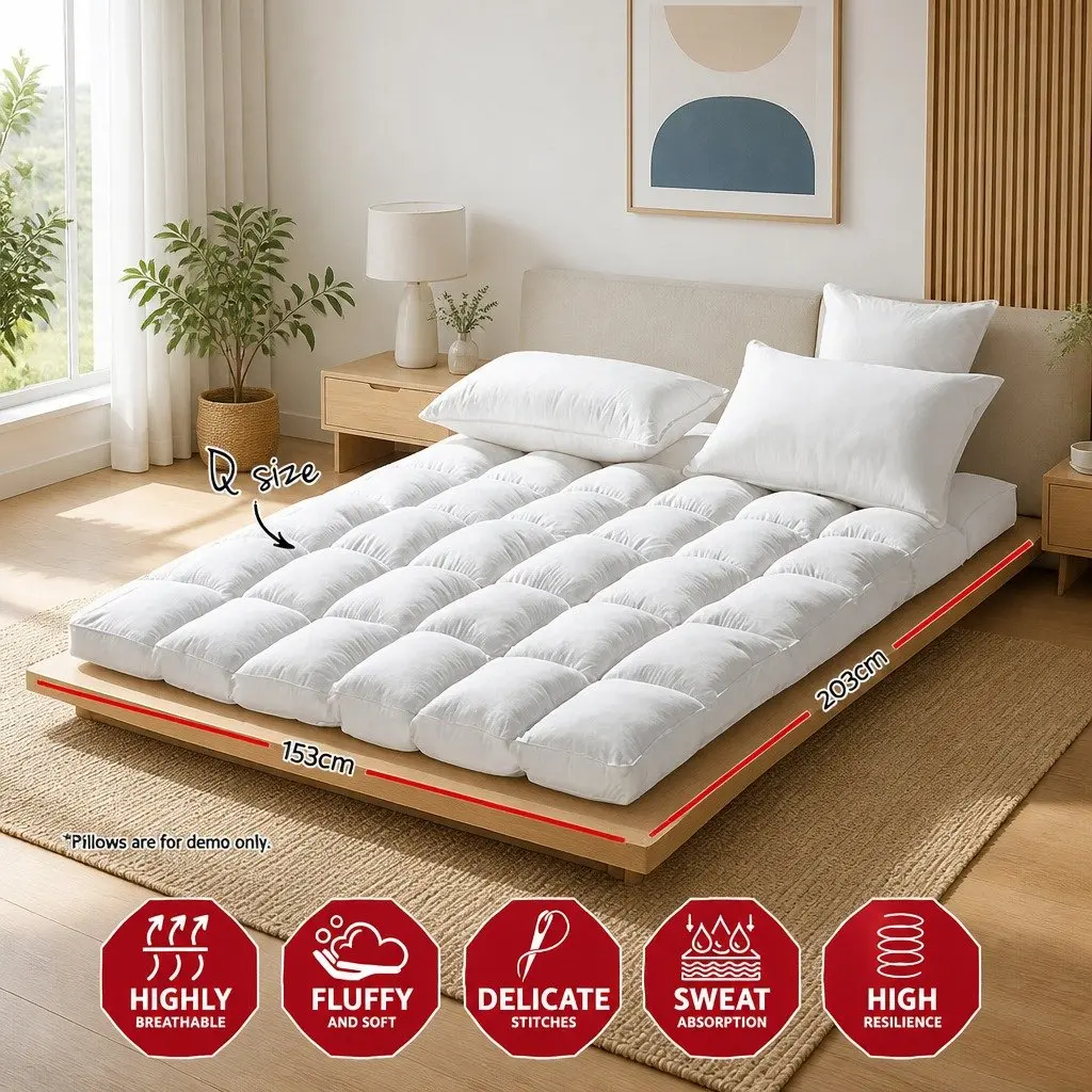 Mattress Topper White Queen 5cm Thick Pillowtop Microfibre Filling Breathable Construction