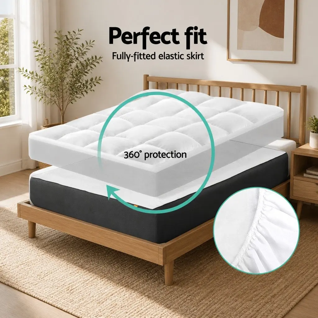 Mattress Topper White Queen 5cm Thick Pillowtop Microfibre Filling Breathable Construction