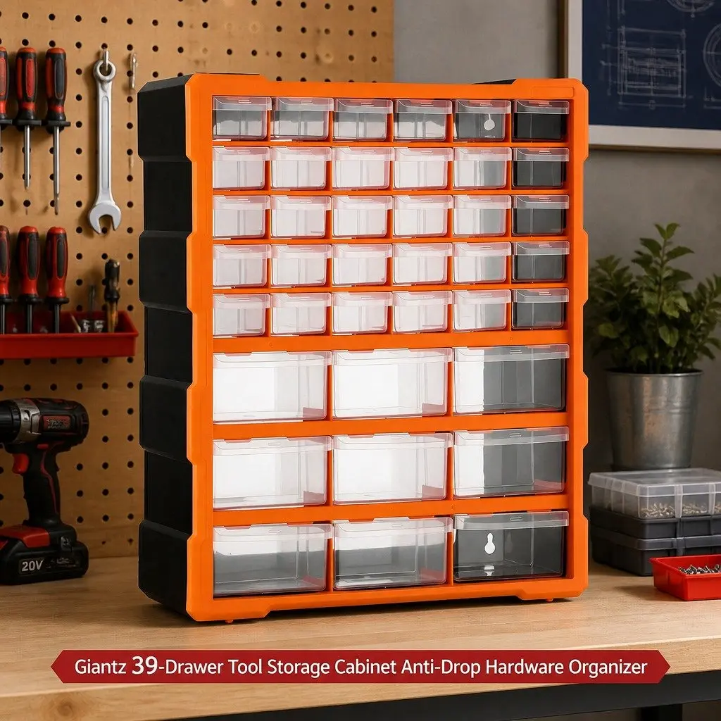Tool Storage Cabinet Black Orange 39 Drawer Anti-Drop Hardware Organizer