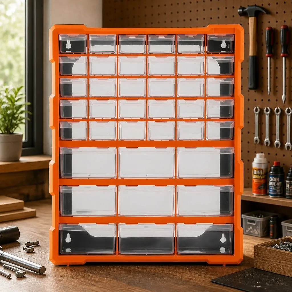 Tool Storage Cabinet Black Orange 39 Drawer Anti-Drop Hardware Organizer