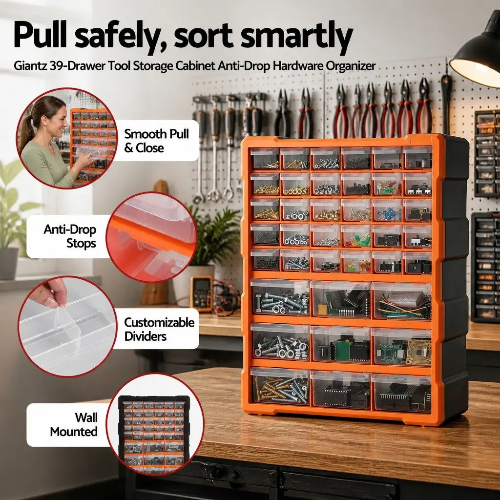 Tool Storage Cabinet Black Orange 39 Drawer Anti-Drop Hardware Organizer