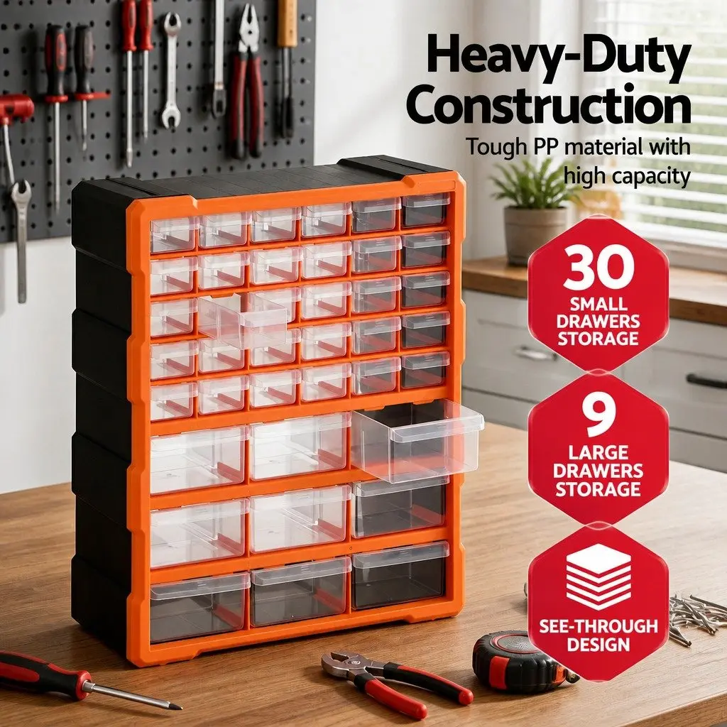Tool Storage Cabinet Black Orange 39 Drawer Anti-Drop Hardware Organizer