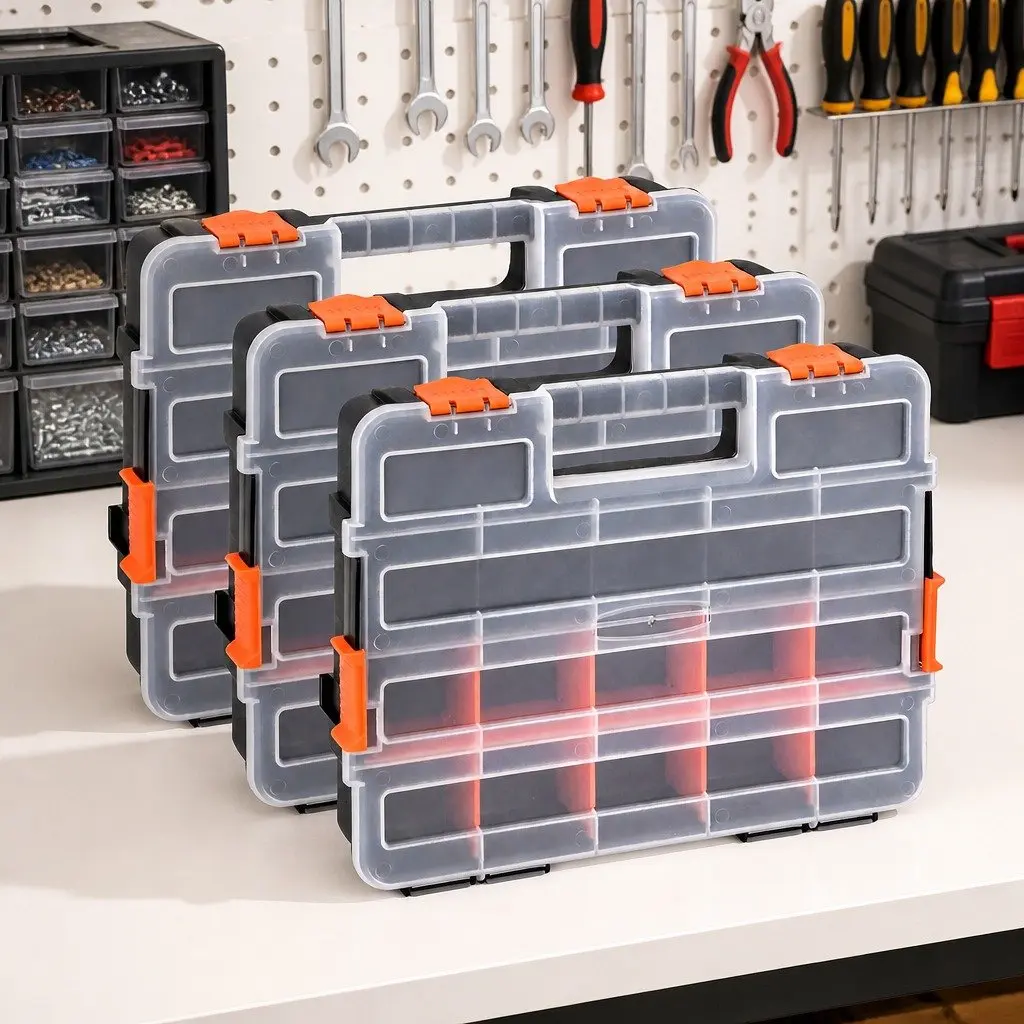 Tool Box Organizer Black Orange 3 Pack Small Parts Storage Boxes with Latches