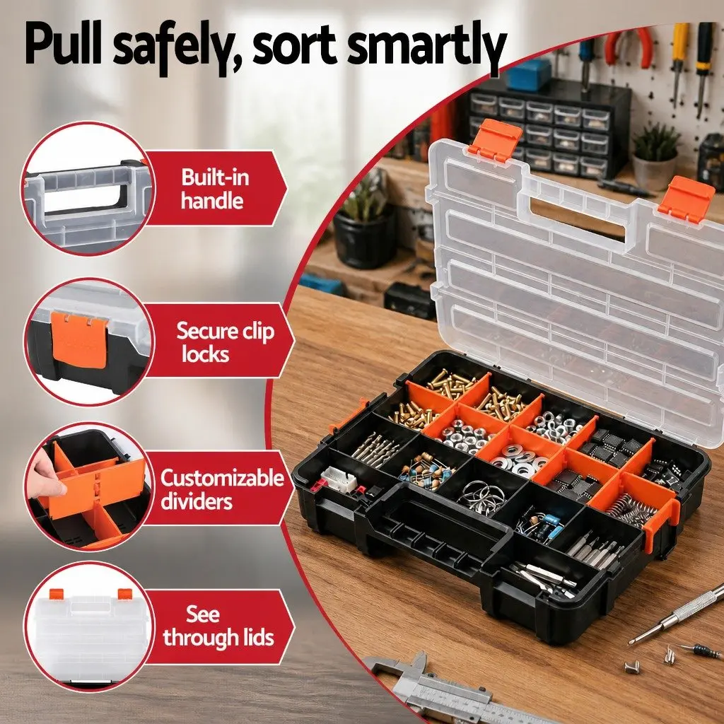 Tool Box Organizer Black Orange 3 Pack Small Parts Storage Boxes with Latches