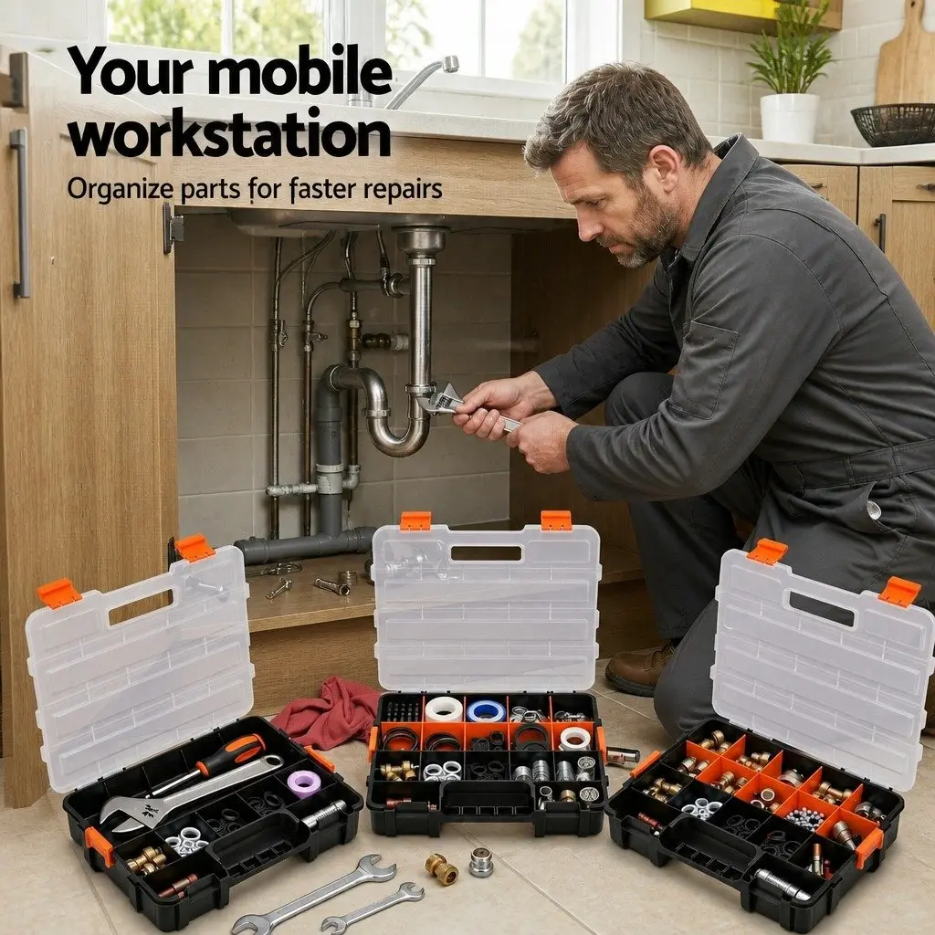 Tool Box Organizer Black Orange 3 Pack Small Parts Storage Boxes with Latches