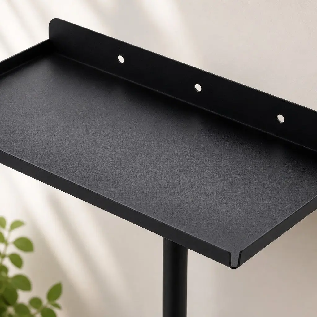 Wall Mounted Towel Rack Black 30cm x 16cm x 50cm Carbon Steel with Shelf and 3 Hooks
