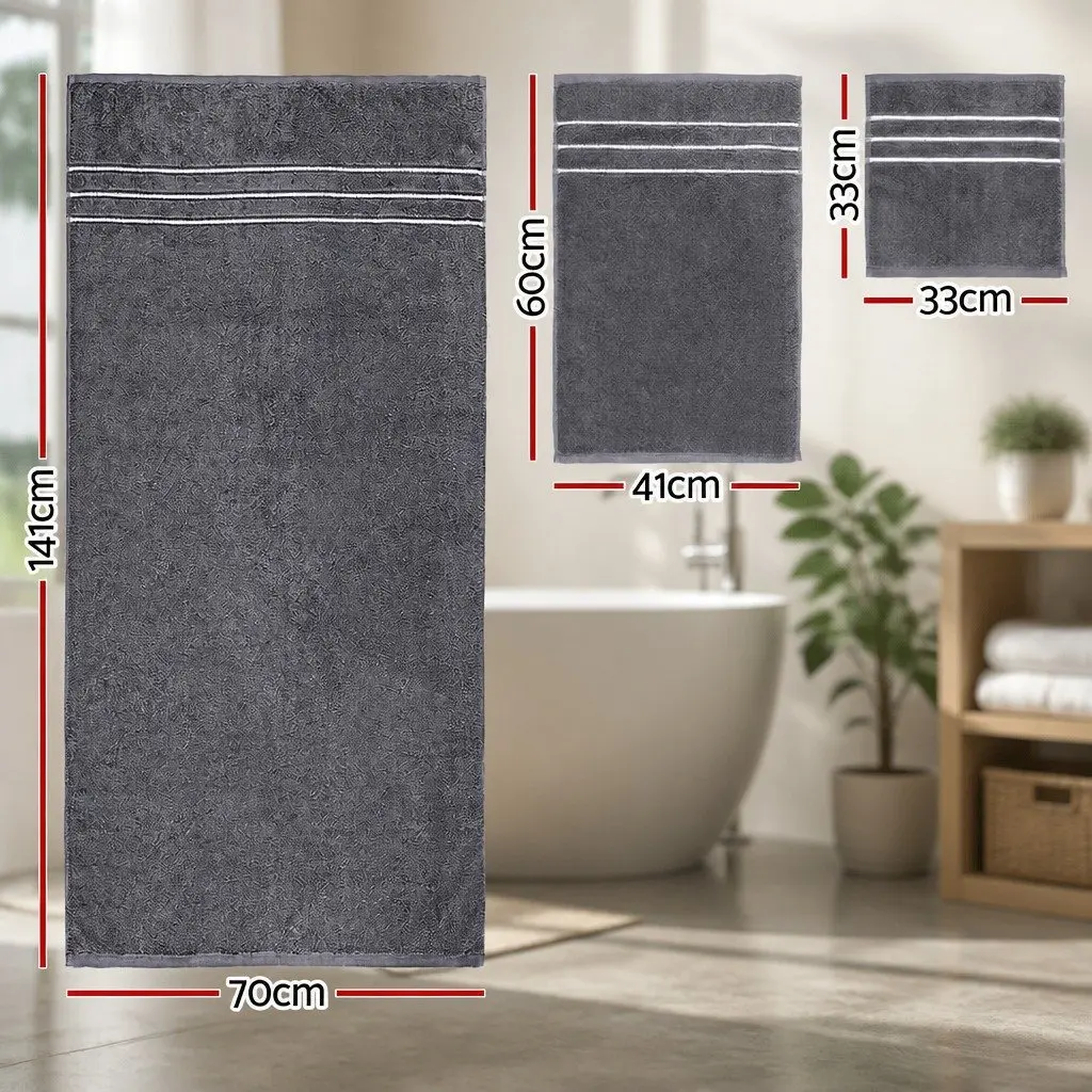 Bath Towels Set Grey 6 Piece Cotton Quick-drying Highly Absorbent