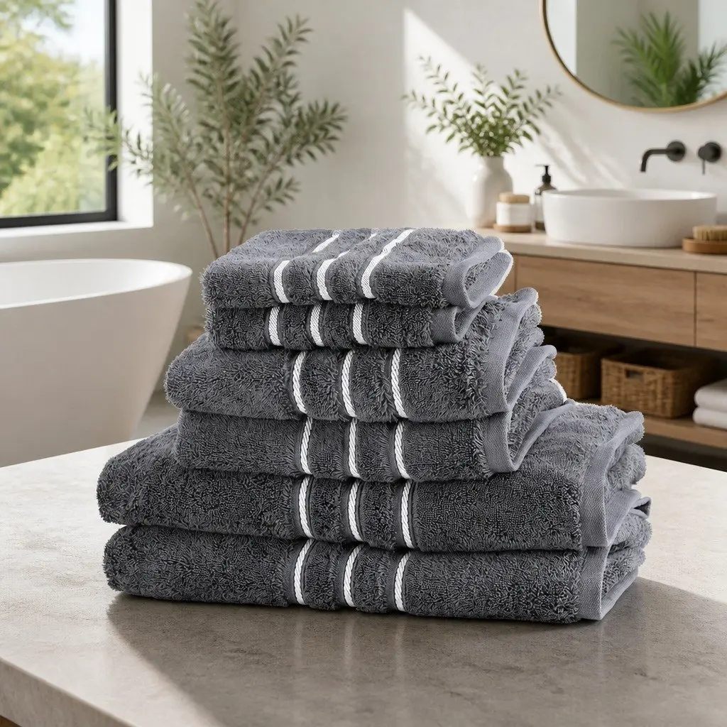 Bath Towels Set Grey 6 Piece Cotton Quick-drying Highly Absorbent