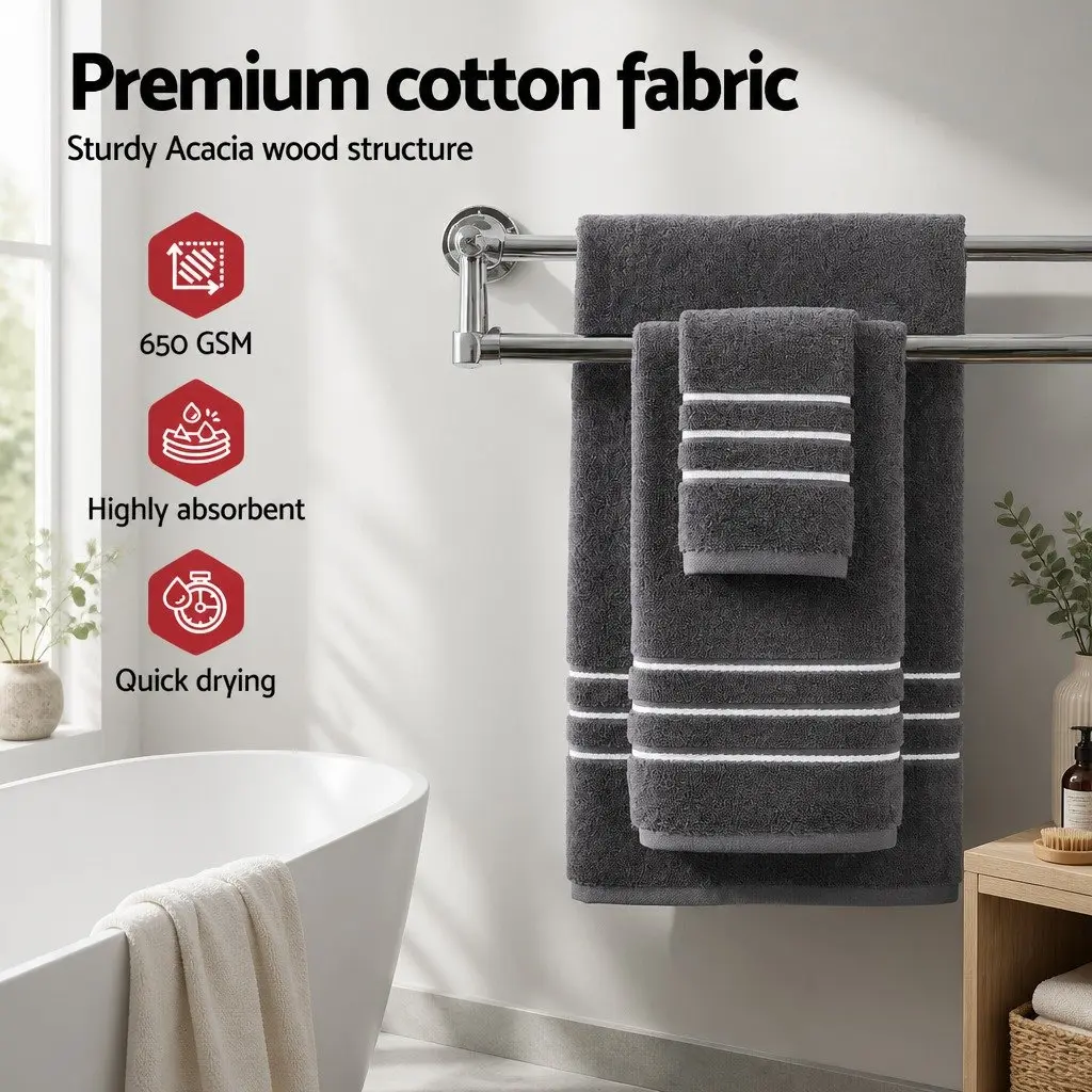 Bath Towels Set Grey 6 Piece Cotton Quick-drying Highly Absorbent